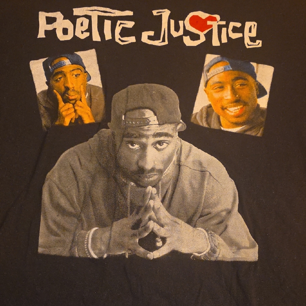 Poeric Justice Black Short Sleeve Logo Tee. Tupac Shakur 2-Pac Vintage T-shirt.